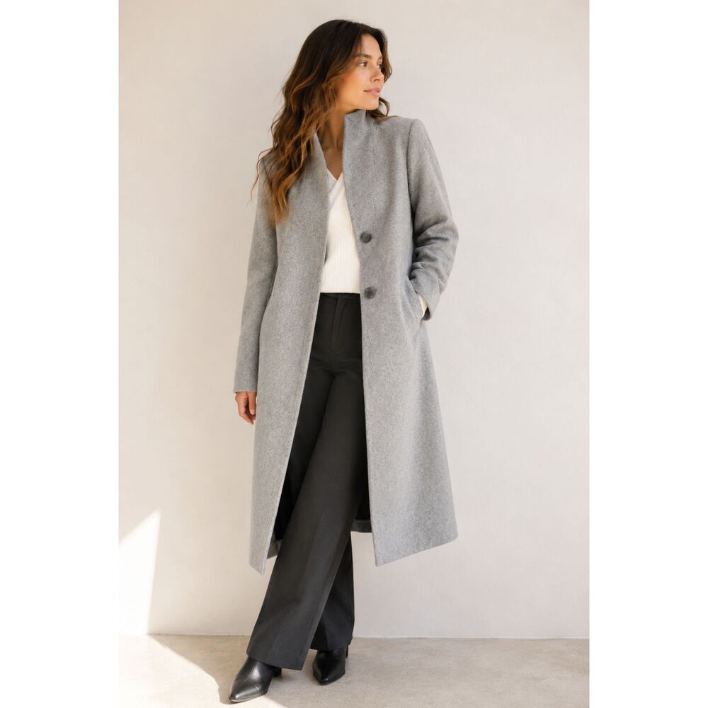 Old Navy Women’s Gray Long Coat Size S Tailored Wool Look Stand Collar